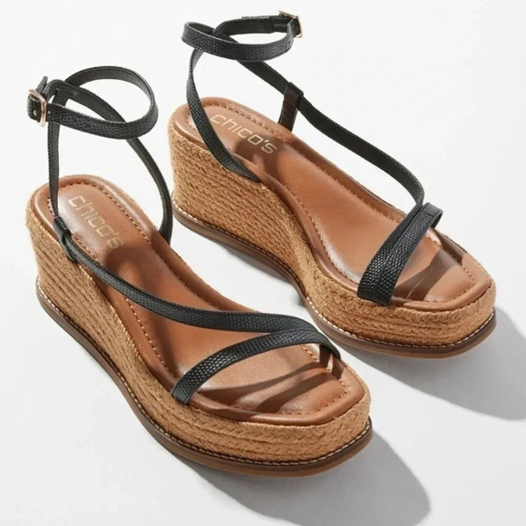 Chicos‎ Espadrille Wedge Platform Sandal Black Sz. 8.5 New - Picture 1 of 11